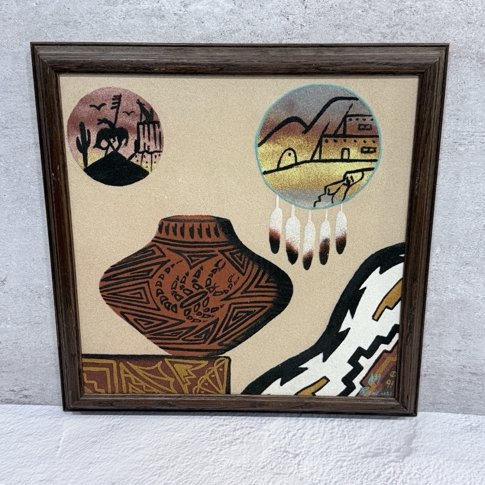 Navajo Sand Painting‎ A.M. Peshlakai 1991 Framed Native American Art New Mexico